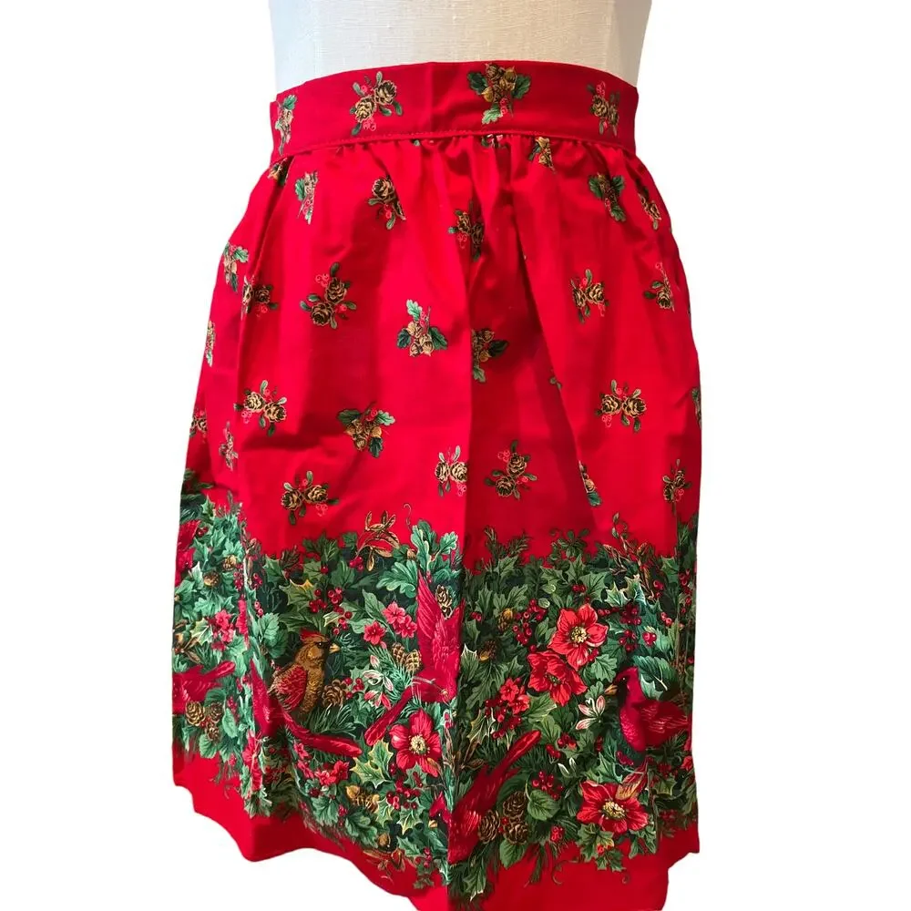 Vintage Cardinal Christmas Half Apron